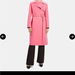 Theory Hot Pink Belted Wool cashmere wrap trench coat